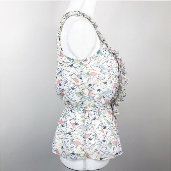 LC Lauren Conrad Bird Print Ruffled Sleeveless Blouse with Elastic Waist Small - Picture 10 of 12